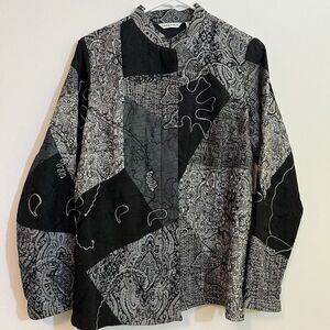 Laura Ashley M Jacket Vintage Black Gray Wild Pattern Birds Dojo Floral Etc